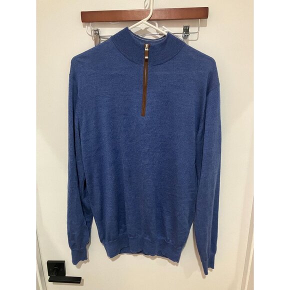 Peter Millar Men's Autumn Crest Wool Blend Quarter Zip, Storm Blue, Small - Picture 1 of 3